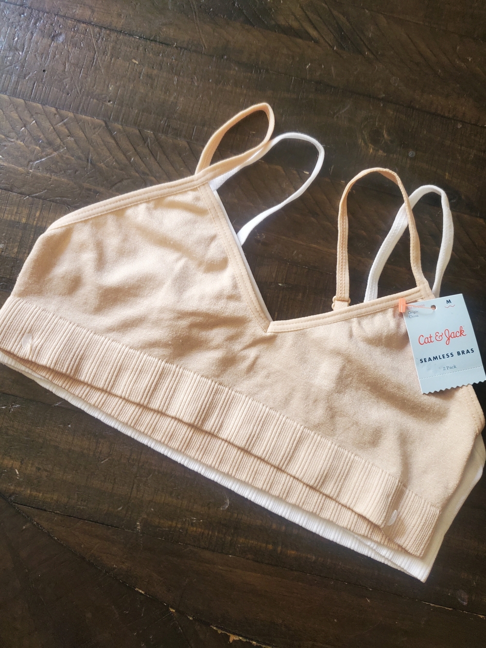 Cat & Jack Girls 2 Pk Seamless Bralette- White & Tan